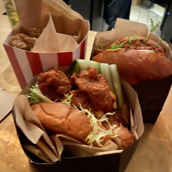 Double Chicken Please - Salted Duck Egg Sandwich and popcorn chicken - Cocktail Bars Near Me - New York, New York Double Chicken Please - Salted Duck Egg Sandwich and popcorn chicken - Cocktail Bars Near Me - New York, New York