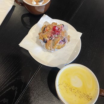 Firecreek Coffee - GF Cran-Orange muffin with pomegranate glaze, Golden Ratio, Hot Chocolate - Coffee & Tea Near Me - Cottonwood, Arizona
