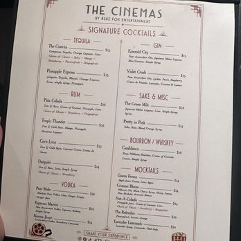 The Cinemas - Cocktail menu 9/18/26 - Cinema Near Me - New York, New York