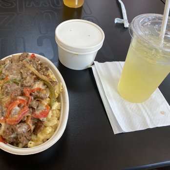 Da Loaded Mac - The pops Philly Mac and cheese bowl, tropical fruit punch drink with a side of rice and pea's. - Sandwiches Near Me - Fayetteville, Georgia
