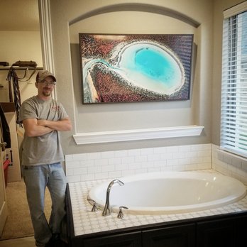 Mac's installation - Mount TV in bathroom with no wires showing. - Home Theatre Installation Near Me Mac's installation - Mount TV in bathroom with no wires showing. - Home Theatre Installation Near Me