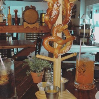 Restaurant Edelweiss - Pretzel Tower w beer cheese sauce, mustard sauce and orange garlic sauce! - German Near Me - Bradenton, Florida Restaurant Edelweiss - Pretzel Tower w beer cheese sauce, mustard sauce and orange garlic sauce! - German Near Me - Bradenton, Florida