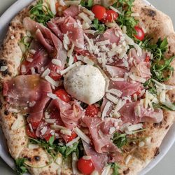Standard - Delicious metropolitan style pizza with buratta and prosciutto