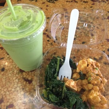 Green Symphony - Avocado/banana/spinach/coconut/pineapple smoothie $7. Kale salad & Indian style tofu chickpea salad $8/pound. - Vegetarian Near Me - New York, New York Green Symphony - Avocado/banana/spinach/coconut/pineapple smoothie $7. Kale salad & Indian style tofu chickpea salad $8/pound. - Vegetarian Near Me - New York, New York