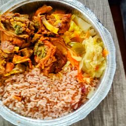 Caribbean Vibes - Curry Chicken with Cabbage & Rice and Peas.