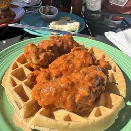 Hot honey butter chicken and waffle