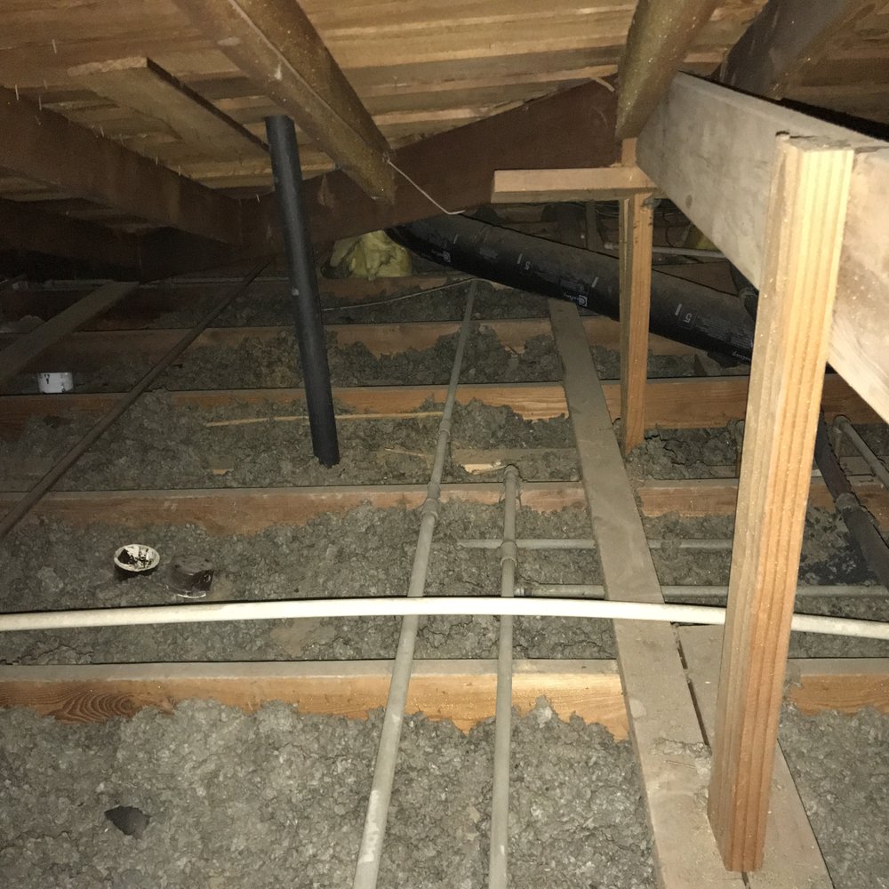 Atticare - Before: Old insulation and rat droppings - Insulation Installation Near Me - Burbank, California Atticare - Before: Old insulation and rat droppings - Insulation Installation Near Me - Burbank, California