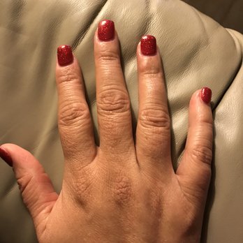 Sydney Nails - My manicure done by Linda with powder & shellac, and a fixed tip in my index. Looks very natural - Nail Salons Near Me - Cypress, Texas