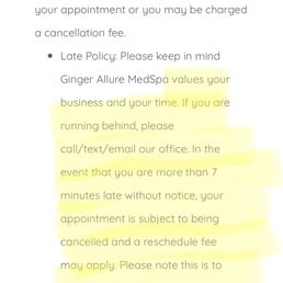 Ginger Allure Late policy