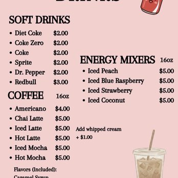 Dive-In Donuts - Drink menu as of 7/2026 - Food Trucks Near Me - New Braunfels, Texas