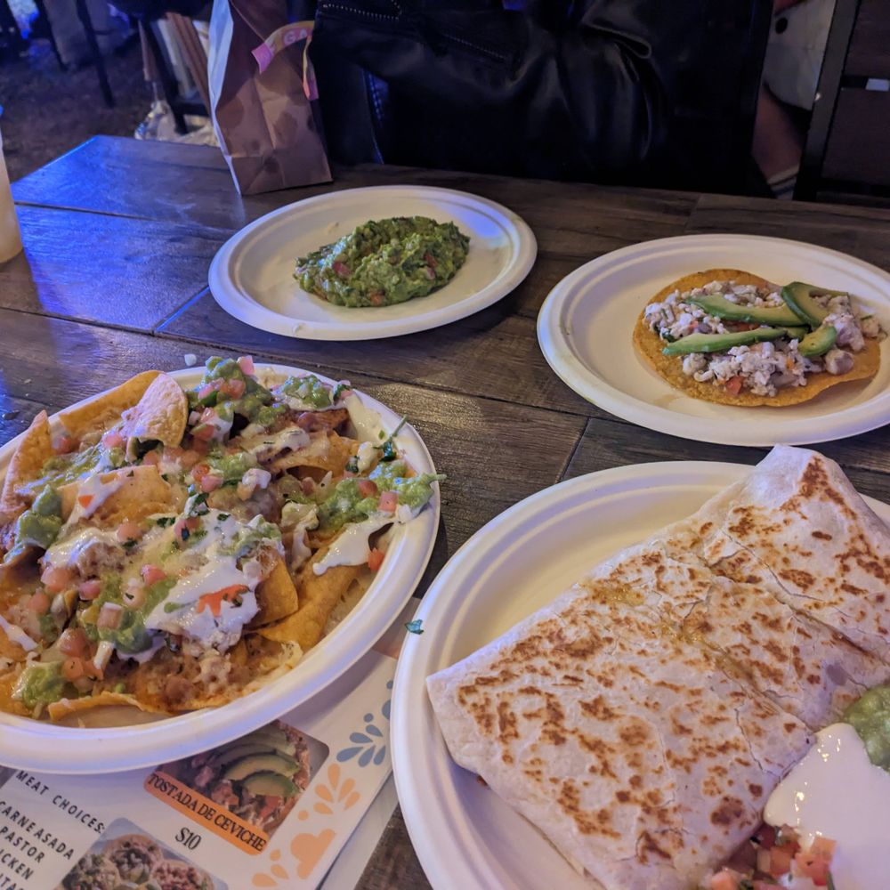 Taqueria Maria - Clockwise from top. Guacamole ($12) 3.5 stars, Tostada Ceviche ($10) 2 stars, Nachos ($18) 3 stars, Quesadilla ($18) 3 stars. 2024-05-24 - Mexican Near Me - Napa, California Taqueria Maria - Clockwise from top. Guacamole ($12) 3.5 stars, Tostada Ceviche ($10) 2 stars, Nachos ($18) 3 stars, Quesadilla ($18) 3 stars. 2024-05-24 - Mexican Near Me - Napa, California