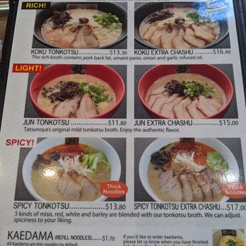 Ramen Tatsunoya - Menu 3 Nov 2019 - Ramen Near Me - Pasadena, California
