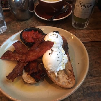 Federal Cafe & Bar - Poached eggs with streaky bacon - Cafes Near Me - Manchester, XGM Federal Cafe & Bar - Poached eggs with streaky bacon - Cafes Near Me - Manchester, XGM