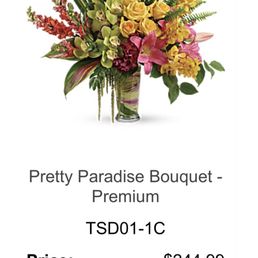 The floral arrangement advertised on website The floral arrangement advertised on website