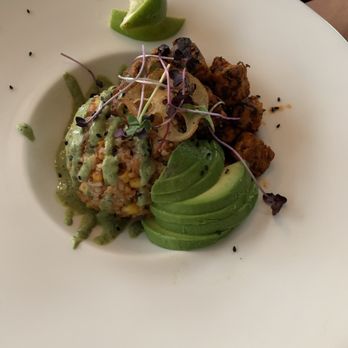 Carruthers - Dirty Rice w/ chili tempeh, avocado and basil crema - New American Near Me - Astoria, Oregon Carruthers - Dirty Rice w/ chili tempeh, avocado and basil crema - New American Near Me - Astoria, Oregon
