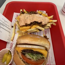 Cheese Burger with Animal style fries Cheese Burger with Animal style fries