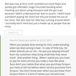 New Arc Eyebrows - Hilarious customer service. And in a public forum, mind you.