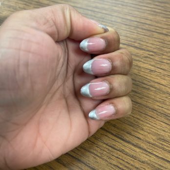 Luxury Nail& Spa - I asked for Almond Chrome French tip and showed them a picture that had think tips and a skinny almond shape. - Nail Salons Near Me - Savoy, Illinois