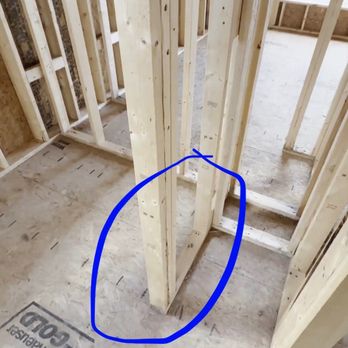 Meade Construction - Bottom part is flared out farther, it should be framed 1/2" the way the arrow points - General Contractors Near Me Meade Construction - Bottom part is flared out farther, it should be framed 1/2" the way the arrow points - General Contractors Near Me