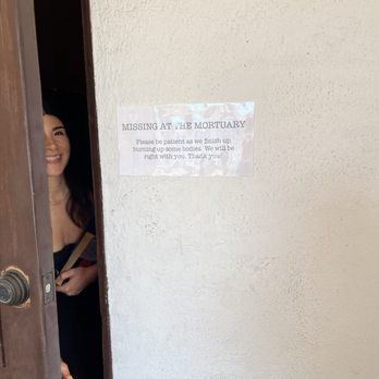 Missing at the Mortuary - The most mysterious tour guide and game master in the land of Pasadena - Escape Games Near Me - Pasadena, California Missing at the Mortuary - The most mysterious tour guide and game master in the land of Pasadena - Escape Games Near Me - Pasadena, California