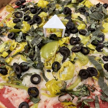 NYPD Pizza - Gluten-free veganizza (sub pepperoncini and black olives) plus green peppers - Pizza Near Me - Phoenix, Arizona
