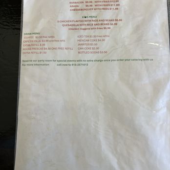 El Sazon De Belem - The back of the menu - Mexican Near Me - El Paso, Texas