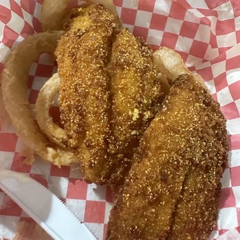 Cassidy's Mesquite Kitchen - 2 Piece Fried Catfish Platter with Onion Rings and Side Salad - Southern Near Me - Houston, Texas Cassidy's Mesquite Kitchen - 2 Piece Fried Catfish Platter with Onion Rings and Side Salad - Southern Near Me - Houston, Texas