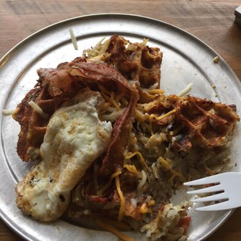 Leisha's Bakeria - Hash brown Waffle w/bacon, egg, and cheddar - Breakfast & Brunch Near Me - Bridgeport, Connecticut