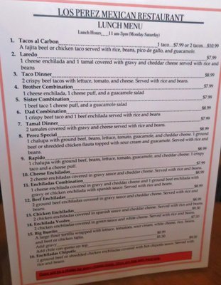 Menu photo 2 Los Perez Mexican Restaurant Houston, TX Menu photo 2 Los Perez Mexican Restaurant Houston, TX