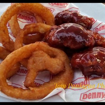 Denny's - BBQ Wings and Rings. New on the Menu. Very tasty tangy bbq sauce and golden brown onion rings. - Diners Near Me - Orangevale, California
