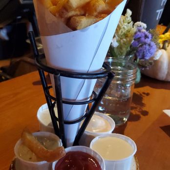 Duckfat - Small fry (We ordered more) & flight of sauces - New American Near Me - Portland, Maine Duckfat - Small fry (We ordered more) & flight of sauces - New American Near Me - Portland, Maine