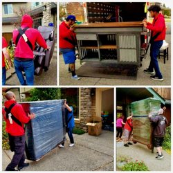 AmericaM Movers - Shoulder straps. Here is a collage of our team moving heavy bulky items with our shoulder straps. With this equipment we make moving easy.