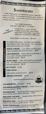 Menu photo 4 Knap’s Carry Out Coldwater, OH