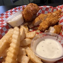 Chicken tenders with bbq saucesauce! My grandson was in heaven...real chicken breast.