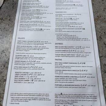 Ruscello at Nordstrom - This is how a menu should look. Perfect for people with dietary restrictions. Has health and calorie informations. Epic! - Mediterranean Near Me - Honolulu, Hawaii