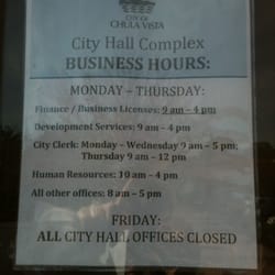 City of Chula Vista Finance Department - Business Hours