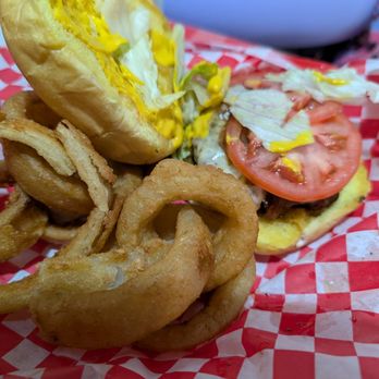 Chubby's Restaurant - Burger with onion rings - Southern Near Me - Sevierville, Tennessee Chubby's Restaurant - Burger with onion rings - Southern Near Me - Sevierville, Tennessee