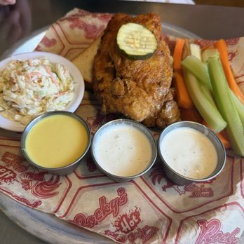 Rockys Hot Chicken Shack - 3 Fried Tender Plate with coleslaw - Sandwiches Near Me - Greenville, South Carolina Rockys Hot Chicken Shack - 3 Fried Tender Plate with coleslaw - Sandwiches Near Me - Greenville, South Carolina