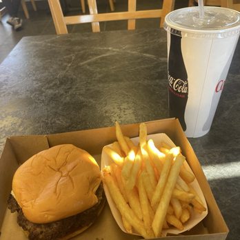 Flavez Burger - Classic Double combo (burger (with no cheese, sauce, lettuce, or tomato), fries, and a Coke - DELISH. - Burgers Near Me - Tarzana, California