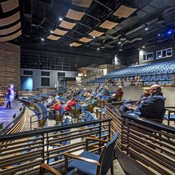 Solano College Theatre - A wide angle shot of the front of the Solano College Theatre stage and the audience seating, which holds up to 375 patrons.