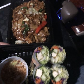 Top Thai - Vegetable spring rolls (comes with 6 total) dipping sauce is delicious also! Drunken noodle with vegetables and tofu. - Thai Near Me - Castro Valley, California