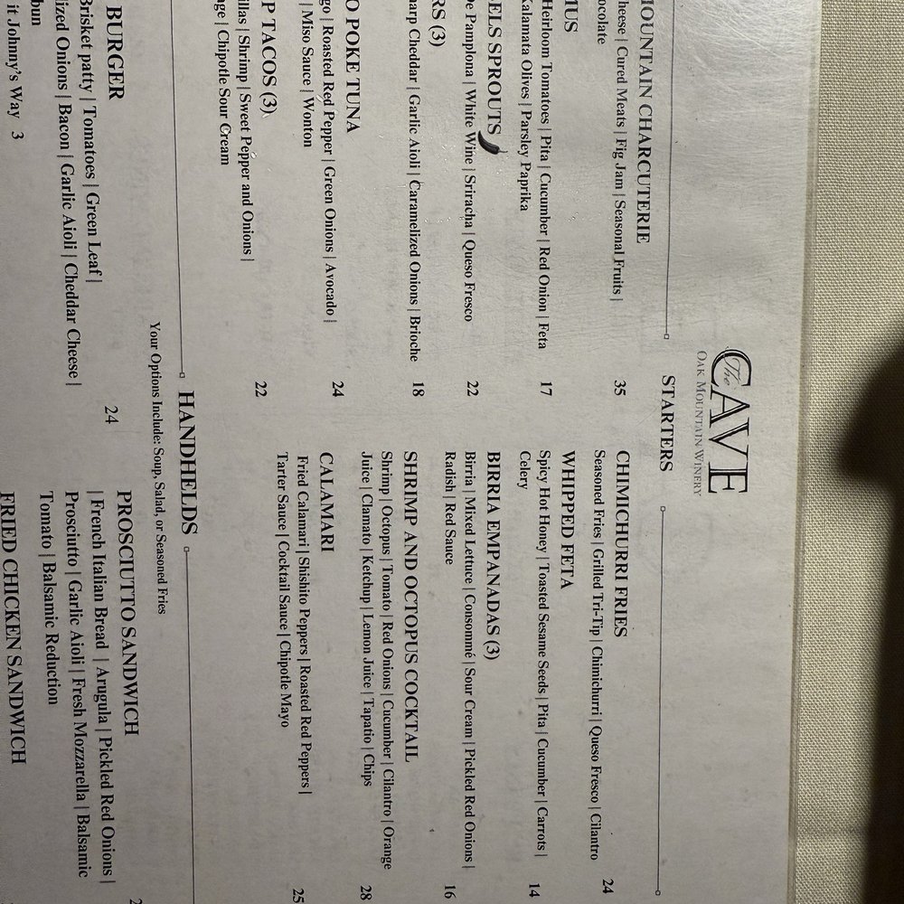 Cave Restaurant - Menu as of 8.31.25 - Venues & Event Spaces Near Me - Temecula, California