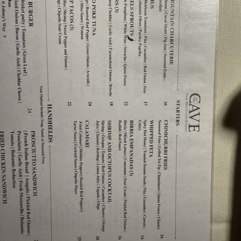 Cave Restaurant - Menu as of 8.31.25 - Venues & Event Spaces Near Me - Temecula, California