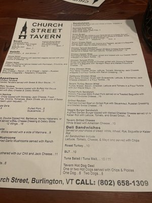 Menu photo 1 Church Street Tavern Burlington, VT Menu photo 1 Church Street Tavern Burlington, VT