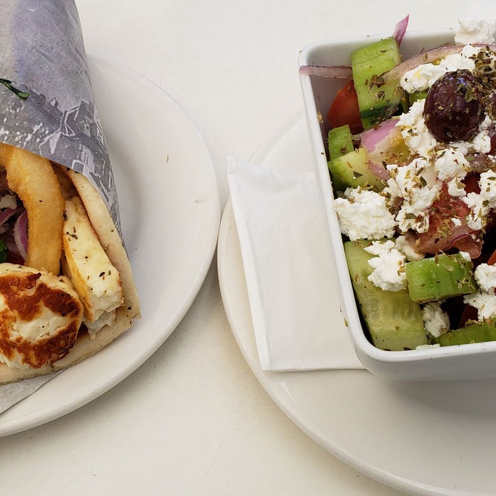 Kazzi-Beach Greek - Lamb Wrap and Greek Village Salad. - Greek Near Me - Mosman, NSW