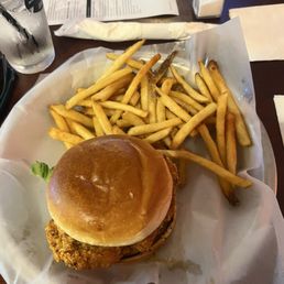 Nashville hot Chicken sandwich with fries