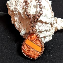 Gaddabout Rock Creations - Coral Intarsia set in an oxidized woven copper