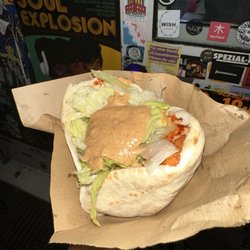 Basmah - Falafel Halloumi sandwich (peanut sauce on top)