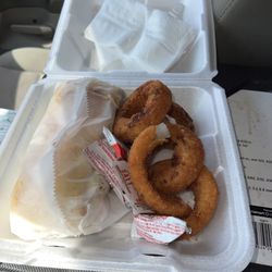 Little Town & Country Restaurant - Philly cheesesteak with onion rings