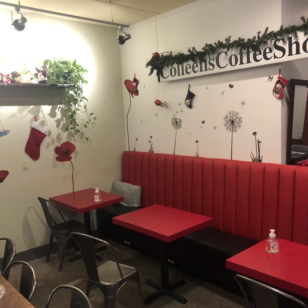 red booths and tables